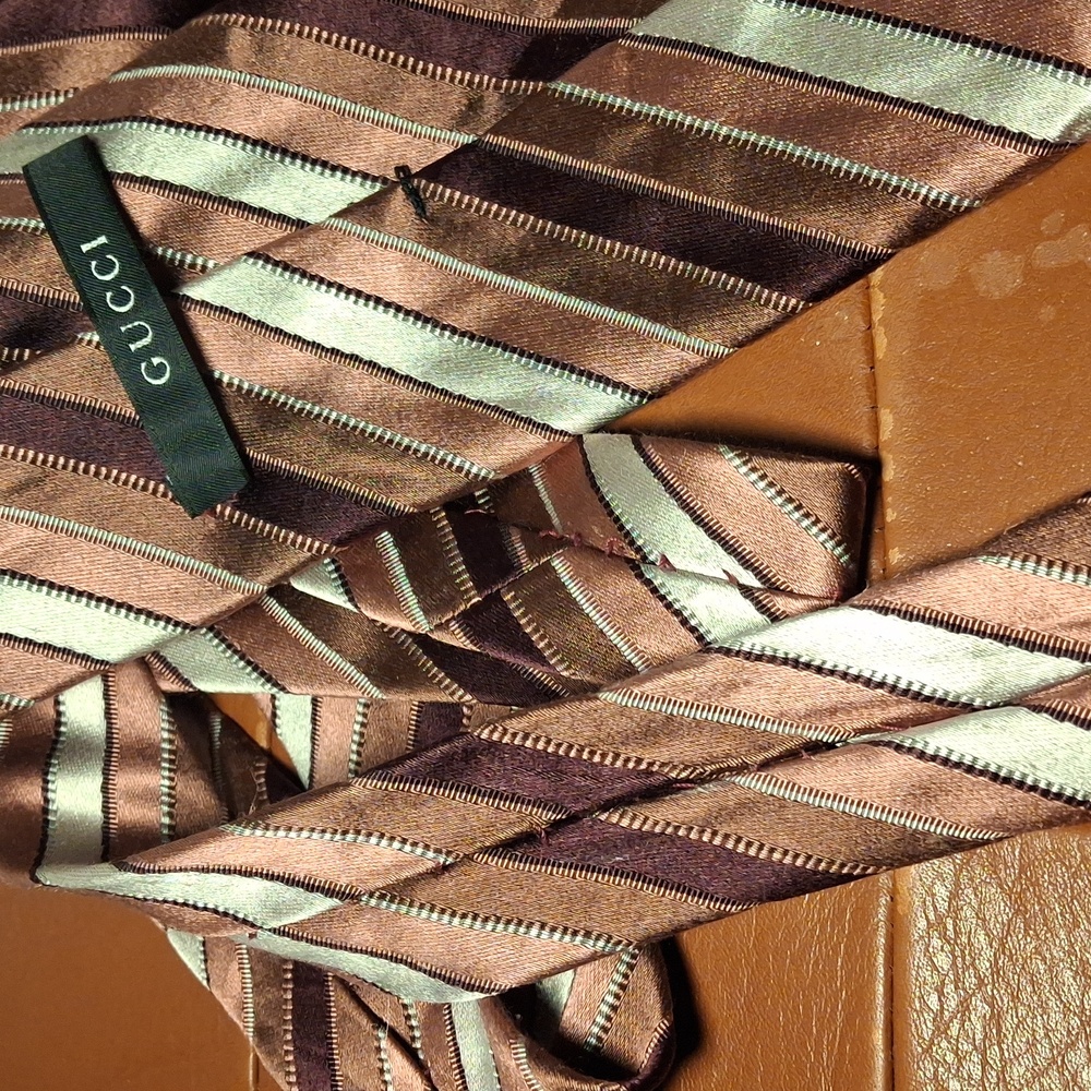 Gucci Brown Striped Men's Tie - Picture 4 of 5